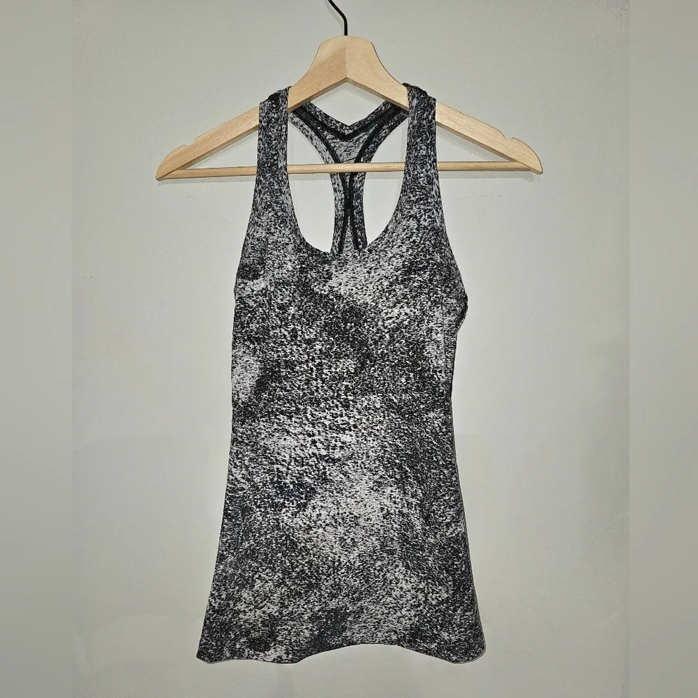Lululemon Cool Racerback II Luon Spray Jacquard White Black Size 4 - Picture 6 of 7